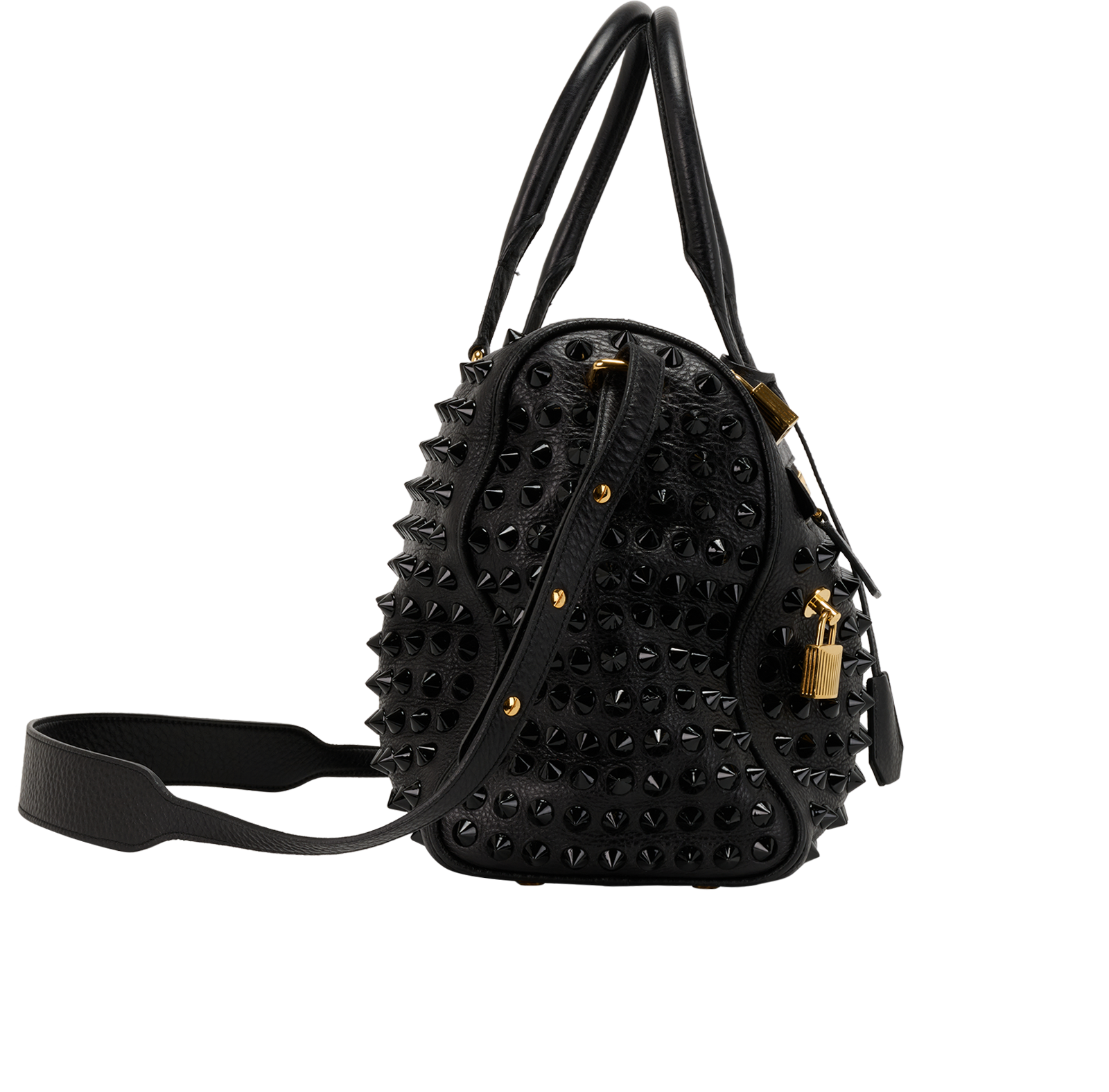Studded Boston Bag, &pound;595, Handbags, Black, Leather, Side view
